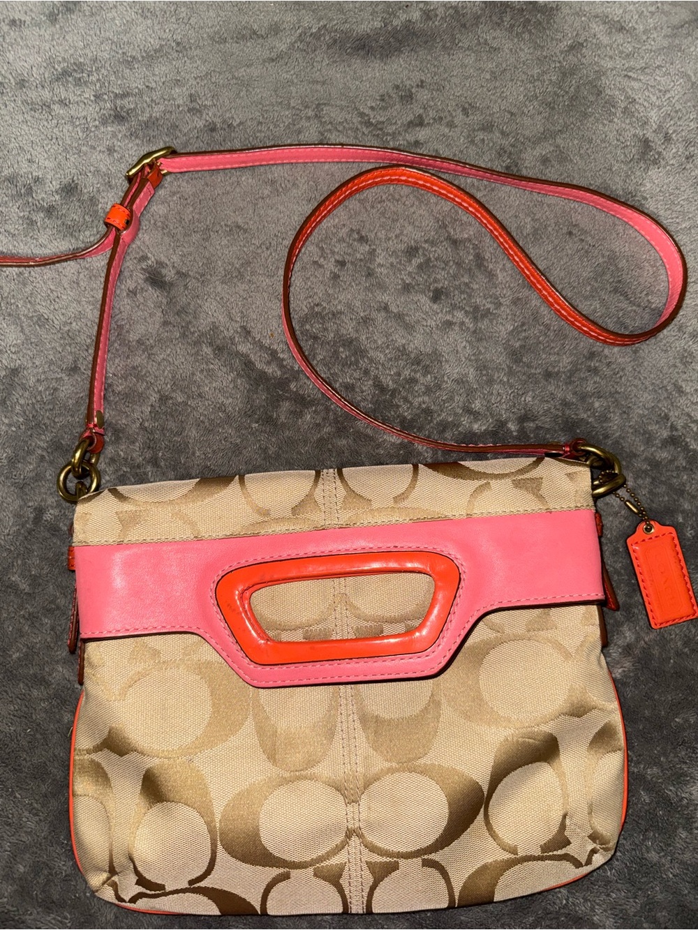 Y2k Coach Bonnie Flap Signature Crossbody with Pink and Orange Trim